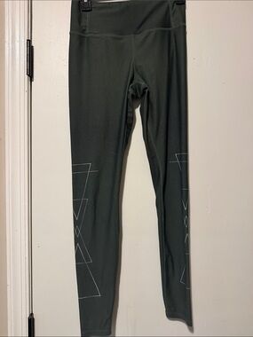 Pure Barre Olive Green High-Rise Leggings with Geometric Accents